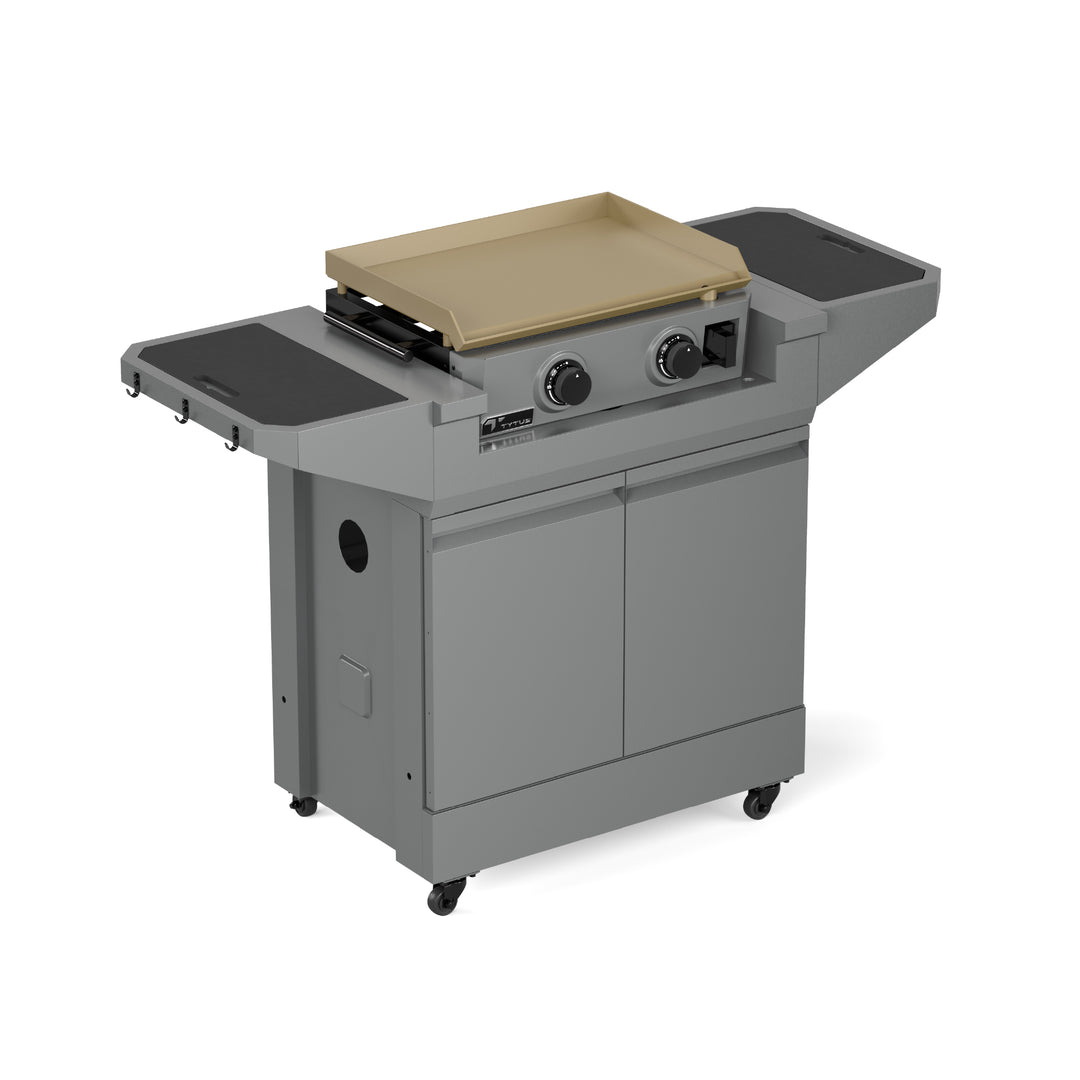 TYTUS Emberwood 2-Burner 22” Gas Tabletop Griddle with Grill and Prep Cart