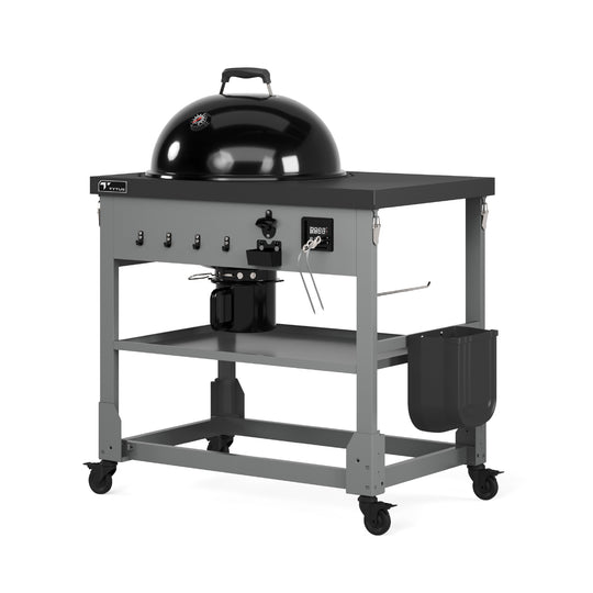 TYTUS Anaheim 21” Charcoal Kettle Grill and Cart with Storage Bag, Temperature Probes and Cover