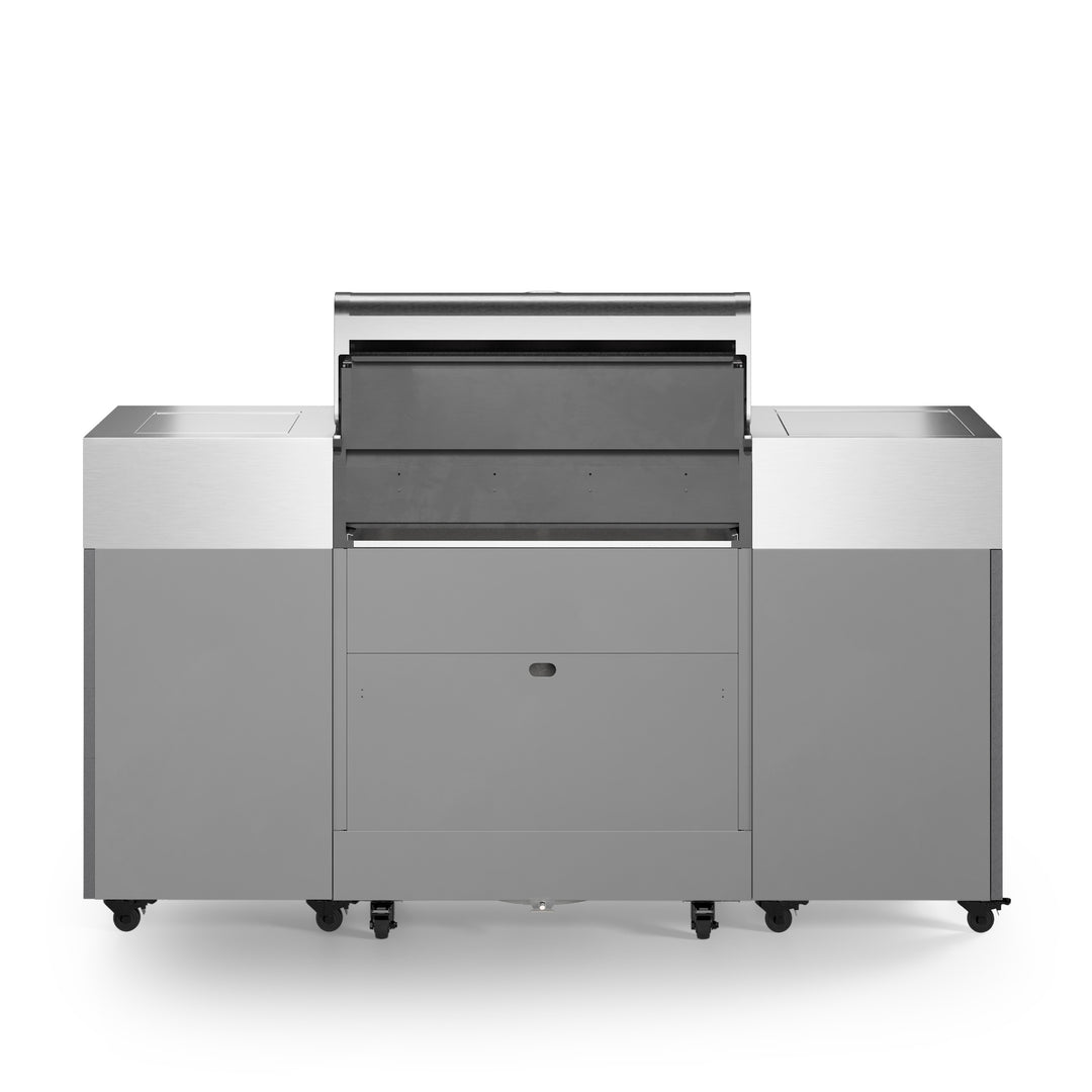 TYTUS Fresno 4-Burner Gas Grill Island with Side Burner and Ice Bucket in Stainless Steel and Carbon Wood