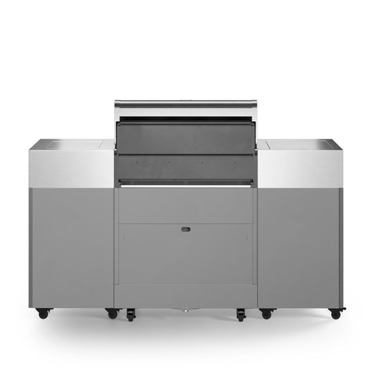 TYTUS Fresno 4-Burner Gas Grill Island with Side Burner and Ice Bucket in Stainless Steel and Carbon Wood