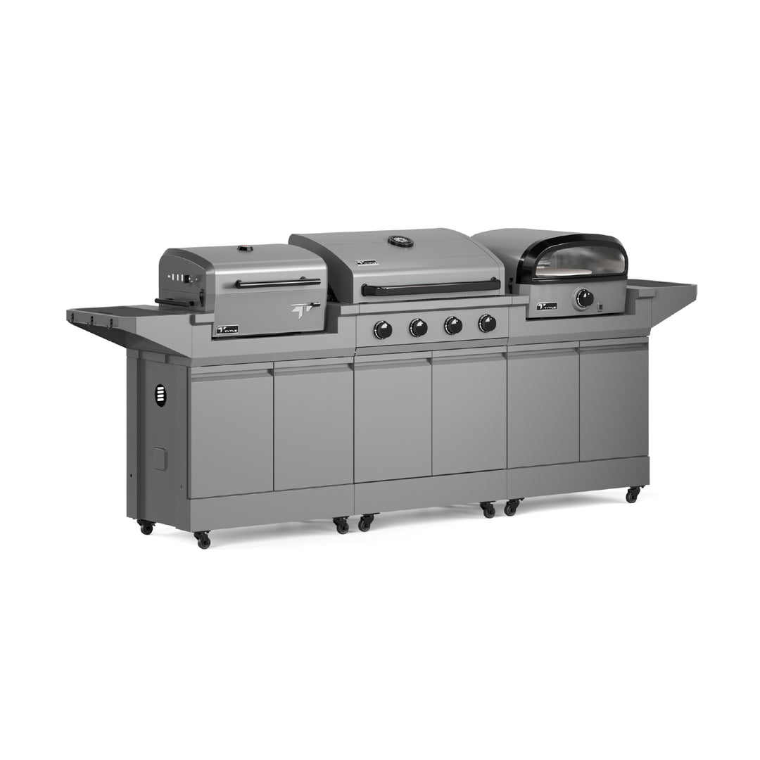TYTUS Modular Trio with 4-Burner Gas Grill, Charcoal Grill, and Gas Pizza Oven