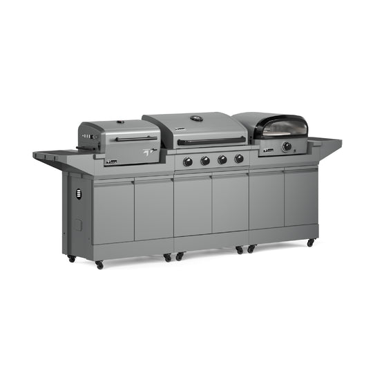TYTUS Modular Trio with 4-Burner Gas Grill, Charcoal Grill, and Gas Pizza Oven