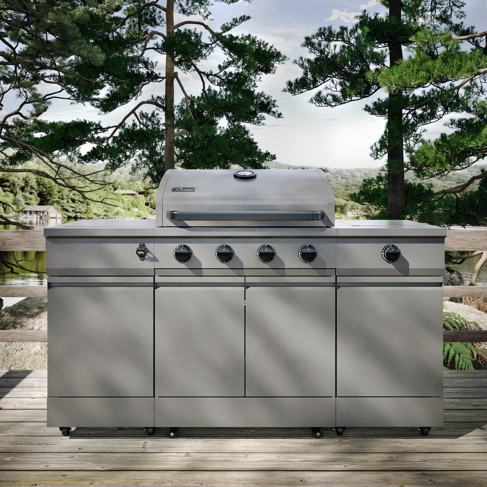 TYTUS Fresno 4-Burner Gas Grill Island with Side Burner and Ice Bucket in Gunmetal Gray