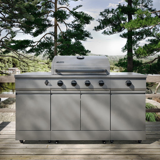 TYTUS Fresno 4-Burner Gas Grill Island with Side Burner and Ice Bucket in Gunmetal Gray