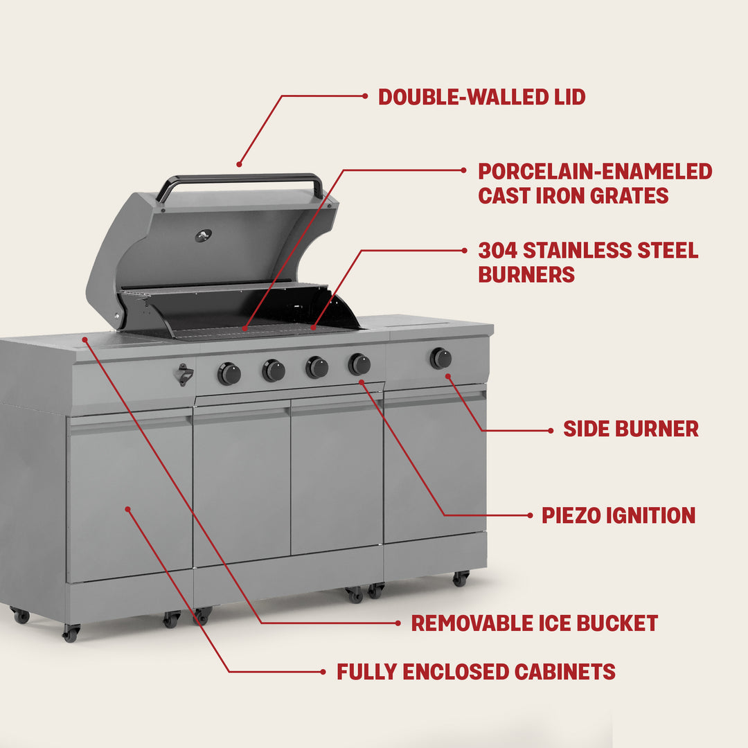 TYTUS Fresno 5-Burner LP/NG Convertible Grill in Gunmetal + Ash Stone