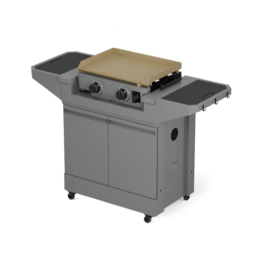 TYTUS Emberwood 2-Burner 22” Gas Tabletop Griddle with Grill and Prep Cart