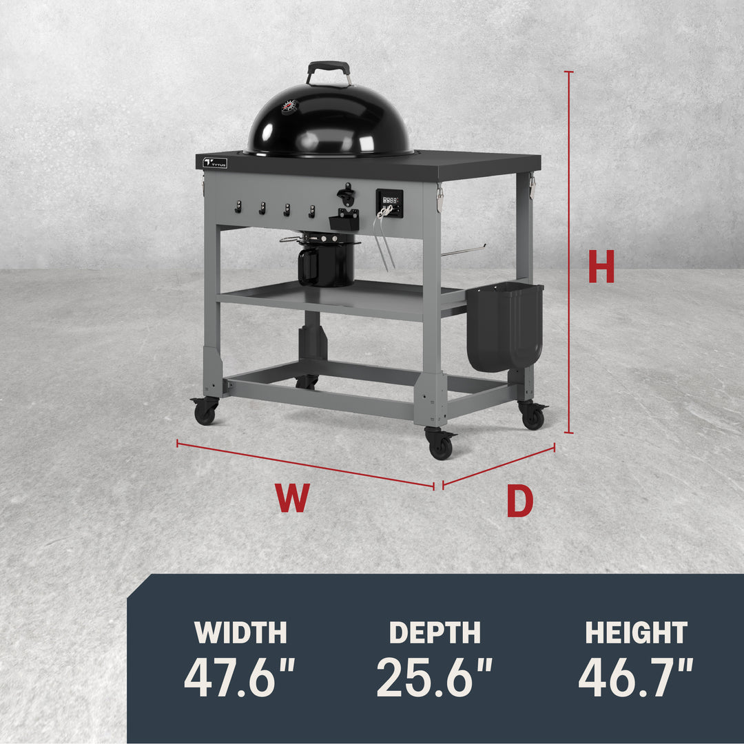 TYTUS Anaheim 21” Charcoal Kettle Grill and Cart with Storage Bag, Temperature Probes and Cover