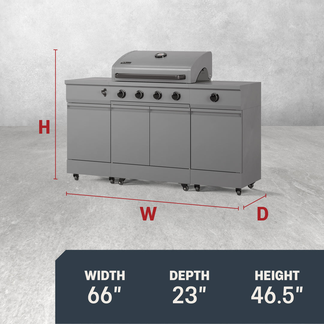 TYTUS Fresno 4-Burner Gas Grill Island with Side Burner and Ice Bucket in Gunmetal Gray