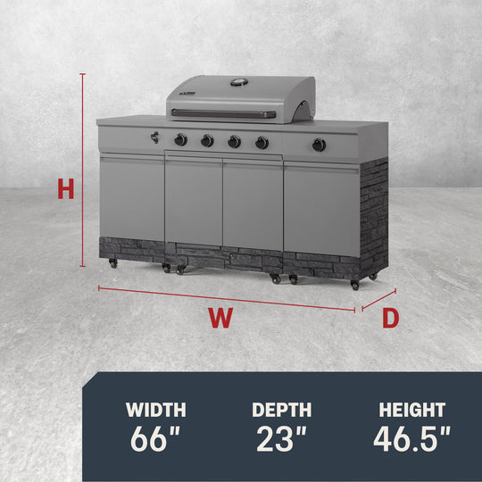 TYTUS Fresno 4-Burner Gas Grill Island with Side Burner and Ice Bucket in Gunmetal and Graphite Stone