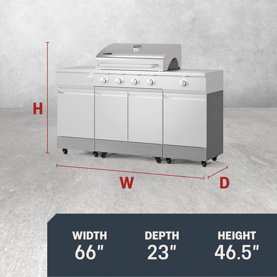 TYTUS Fresno 4-Burner Gas Grill Island with Side Burner and Ice Bucket in Stainless Steel and Carbon Wood