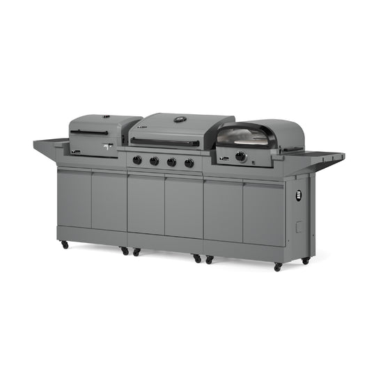 TYTUS Modular Trio with 4-Burner Gas Grill, Charcoal Grill, and Gas Pizza Oven