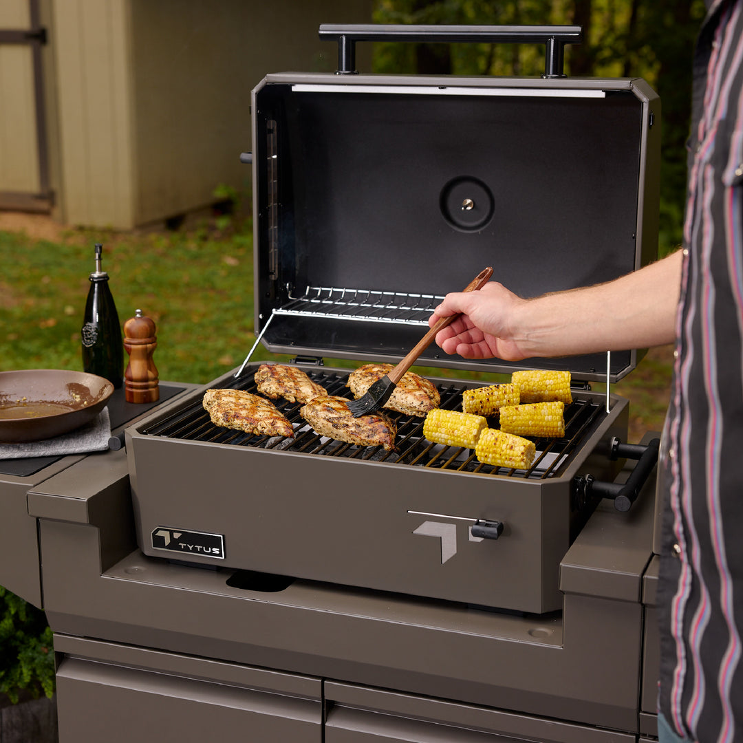 TYTUS Emberwood Charcoal Tabletop Grill with Grill and Prep Cart