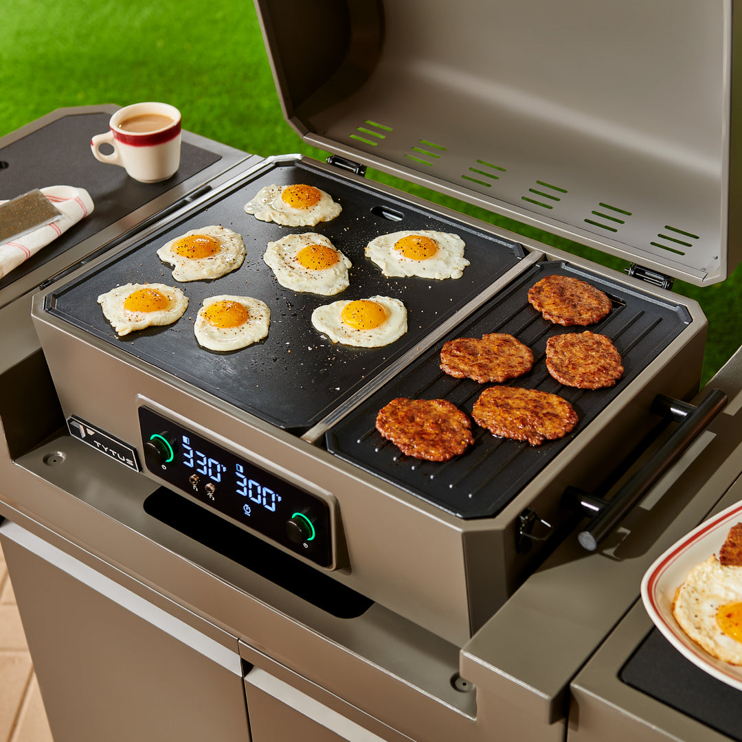 TYTUS Emberwood Electric Tabletop Grill and Griddle with Grill and Prep Cart