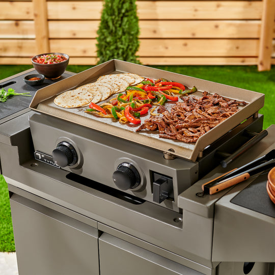 TYTUS Emberwood 2-Burner 22” Gas Tabletop Griddle with Grill and Prep Cart