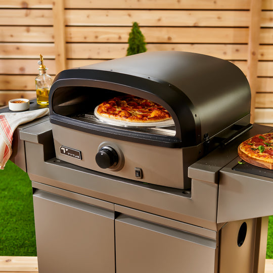 TYTUS Emberwood Gas Tabletop Pizza Oven with Grill and Prep Cart