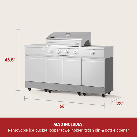 TYTUS Fresno 5-Burner LP/NG Convertible Grill in Stainless Steel + Shadow Stone