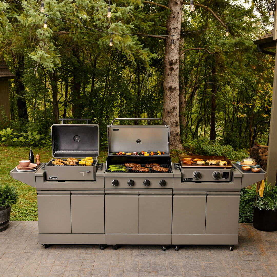 TYTUS Modular Trio with 4-Burner Gas Grill, Charcoal Grill and 2-Burner Gas Griddle