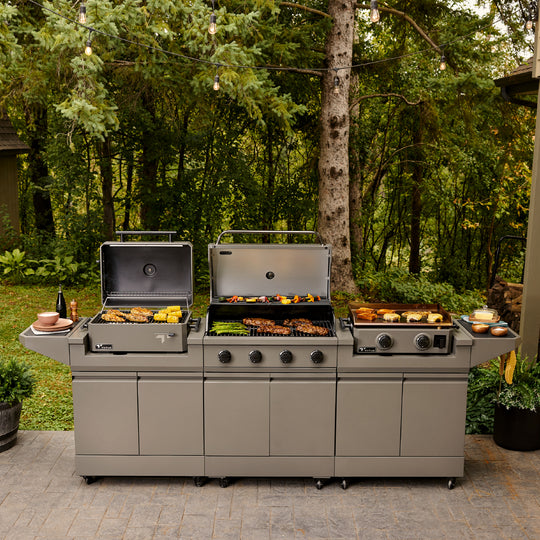 TYTUS Modular Trio with 4-Burner Gas Grill, Charcoal Grill and 2-Burner Gas Griddle