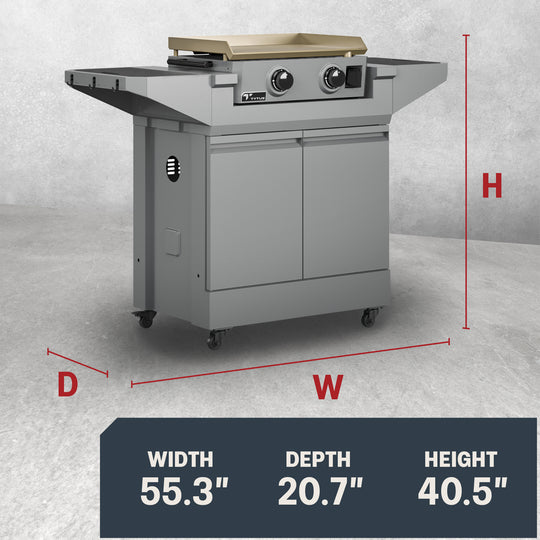 TYTUS Emberwood 2-Burner 22” Gas Tabletop Griddle with Grill and Prep Cart