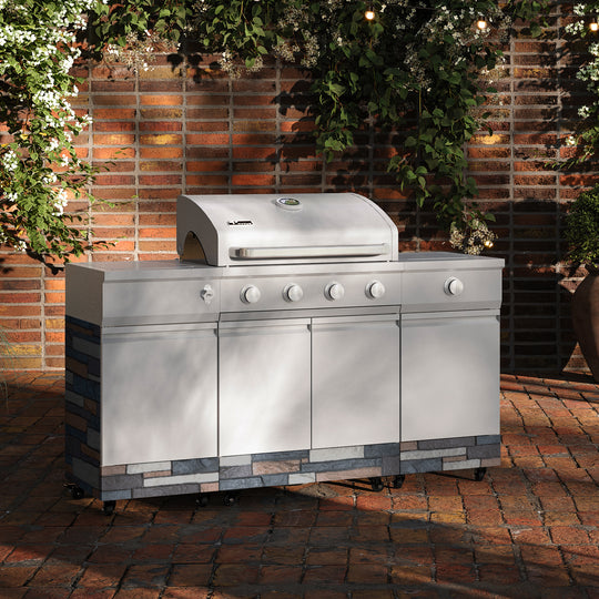 TYTUS Fresno 5-Burner LP/NG Convertible Grill in Stainless Steel + Ash Stone