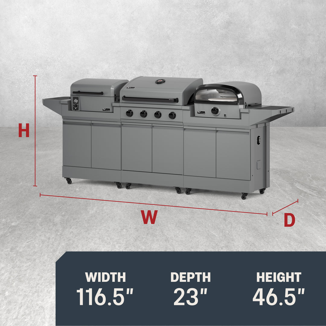 TYTUS Modular Trio with 4-Burner Gas Grill, Pellet Grill and Gas Pizza Oven