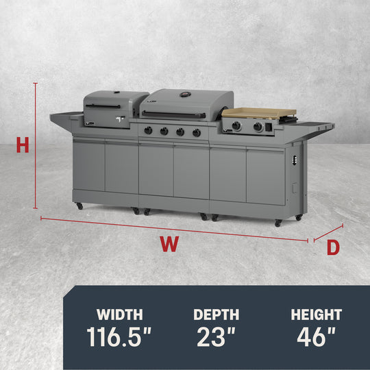 TYTUS Modular Trio with 4-Burner Gas Grill, Charcoal Grill and 2-Burner Gas Griddle