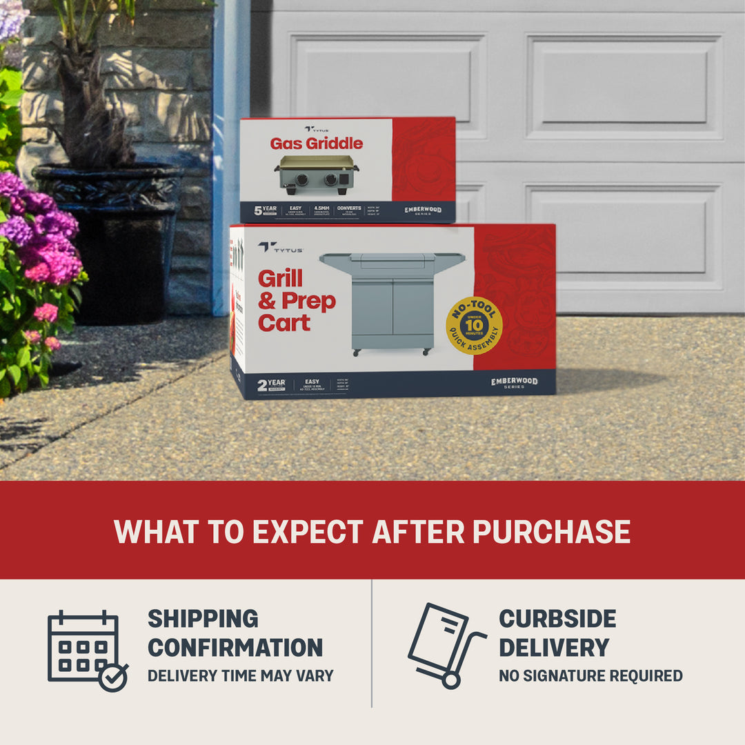 TYTUS Emberwood 2-Burner 22” Gas Tabletop Griddle with Grill and Prep Cart