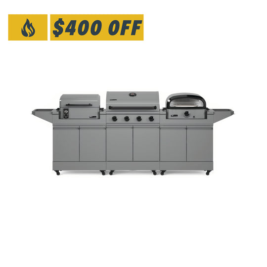 TYTUS Modular Grilling Collection 4-Burner Gas Grill, Pellet Smoker with Cart and Pizza Oven with Cart