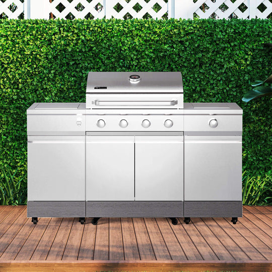 Fresno 5-Burner LP/NG Convertible Grill in Stainless Steel + Carbon Wood - TYTUS Grills
