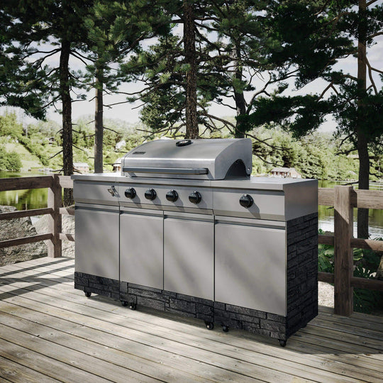 Fresno 5-Burner LP/NG Convertible Grill in Gunmetal + Graphite Stone - TYTUS Grills