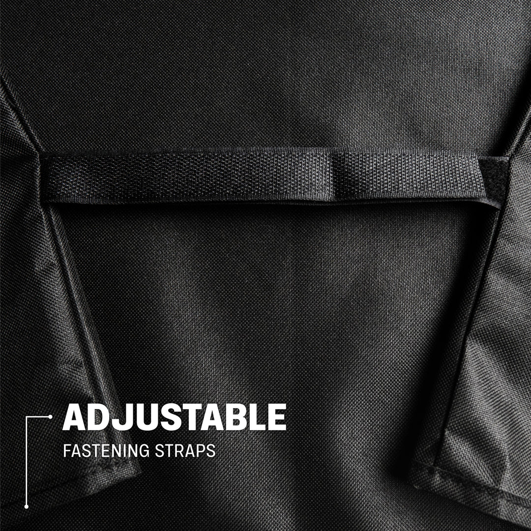 Close-up of TYTUS grill cover adjustable fastening straps for a secure fit.