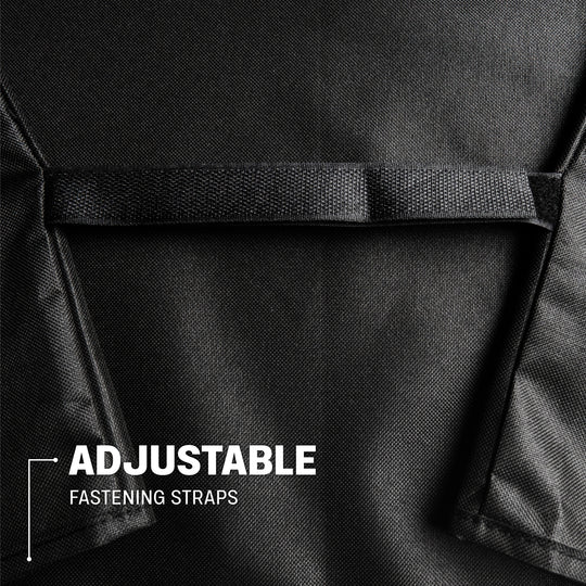 Close-up of TYTUS grill cover adjustable fastening straps for a snug and secure fit.