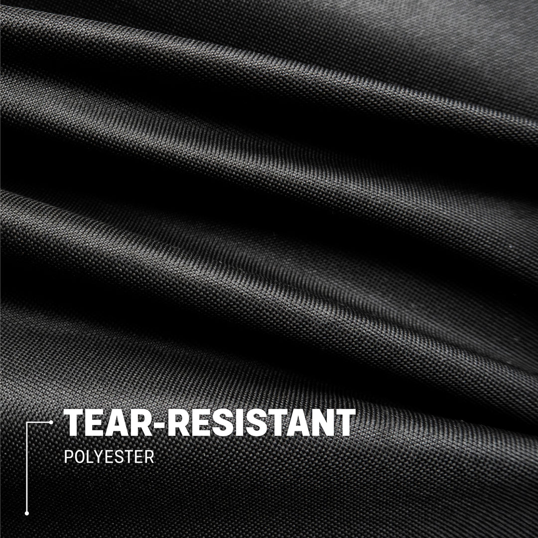 Close-up of a TYTUS grill cover showing the tear-resistant polyester material.
