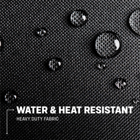 Close-up of TYTUS grill cover fabric showing water droplets, highlighting its water and heat resistant properties.