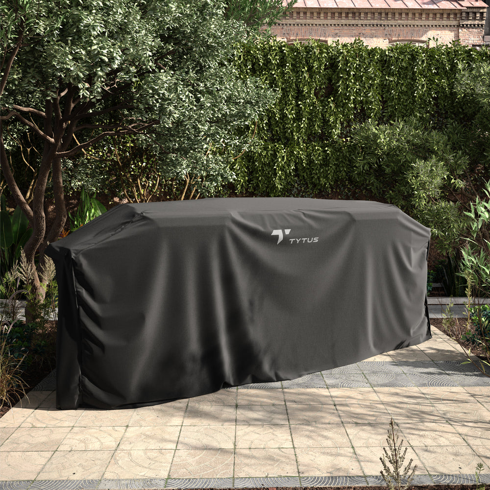 TYTUS Island Grill Cover on Patio, Protecting Outdoor Stainless Steel Grill from Elements