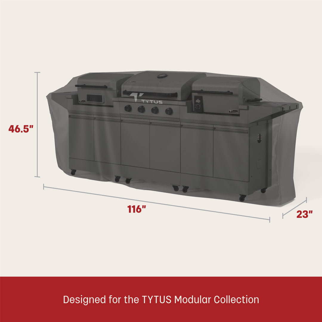 TYTUS Modular Collection Grill Dimensions: 46.5" Height, 116" Width, 23" Depth, Designed for Outdoor Stainless Steel Grilling