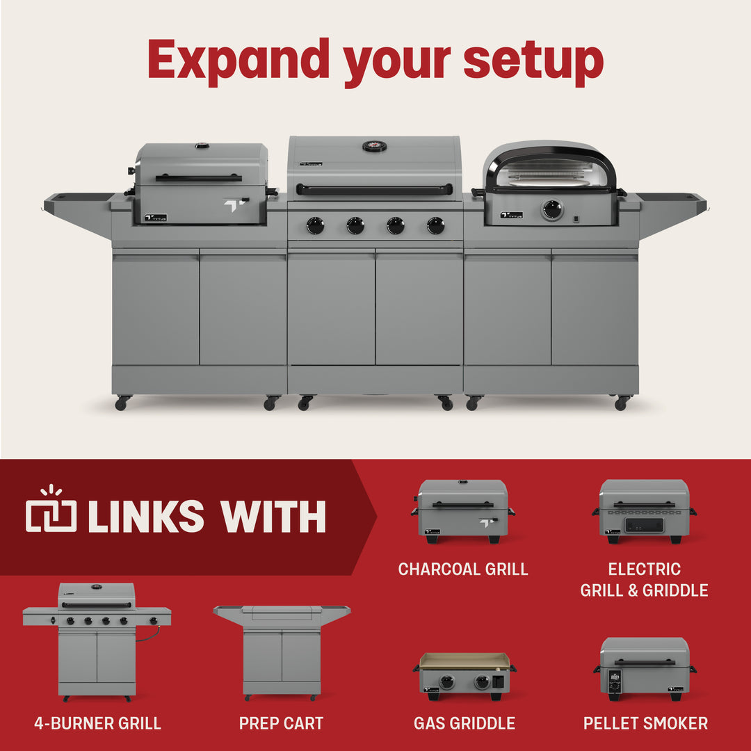 TYTUS Modular Grilling: 4-Burner Grill, Gas Griddle, Electric Grill & Griddle, Charcoal, Pizza Oven, Pellet Smoker, Prep Cart, Expand Your Setup