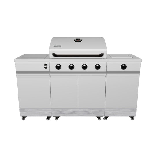 TYTUS Fresno 4-Burner Gas Grill Island with Side Burner and Ice Bucket in Gunmetal and Carbon Wood