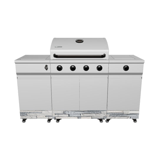 TYTUS Fresno 4-Burner Gas Grill Island with Side Burner and Ice Bucket in Gunmetal and Shadow Stone