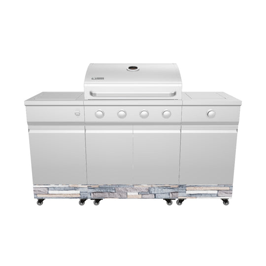 TYTUS Fresno 4-Burner Gas Grill Island with Side Burner and Ice Bucket in Stainless Steel and Ash Stone