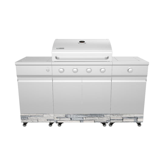 TYTUS Fresno 4-Burner Gas Grill Island with Side Burner and Ice Bucket in Stainless Steel and Shadow Stone