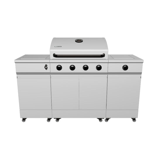 TYTUS Fresno 4-Burner Gas Grill Island with Side Burner and Ice Bucket in Gunmetal Gray
