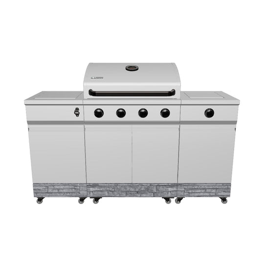 TYTUS Fresno 4-Burner Gas Grill Island with Side Burner and Ice Bucket in Gunmetal and Graphite Stone