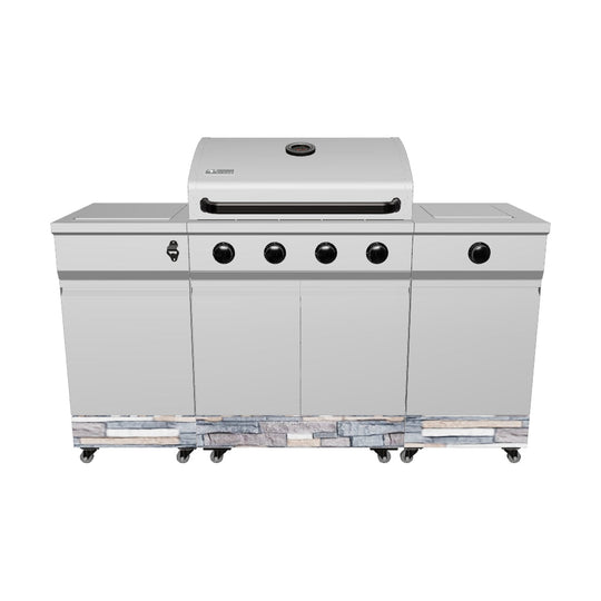 TYTUS Fresno 4-Burner Gas Grill Island with Side Burner and Ice Bucket in Gunmetal and Ash Stone