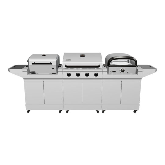 TYTUS Modular Trio with 4-Burner Gas Grill, Charcoal Grill, and Gas Pizza Oven